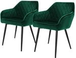 ML-Design Esszimmerst&uuml;hle 2er Set mit Samtbezug, Dunkelgr&uuml;n, K&uuml;chenstuhl mit