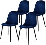 ML-Design Esszimmerst&uuml;hle 4er Set, Dunkelblau, K&uuml;chenstuhl mit Samtbezug,