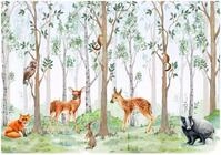 WallArena - Vlies Fototapete Kinderzimmer 300x210 cm Wald Tiere - Fototapeten Tapeten