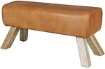 FineBuy Design Sitzbank Turnbock 90cm Cognac Echtleder Mangoholz Retro...