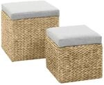 vidaXL 2X Sitzhocker Seegras Grau Hocker Ottoman Sitzw&uuml;rfel Aufbewahrungsbox