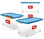 BigDean 4 St&uuml;ck 60 L Aufbewahrungsbox mit Deckel gro&szlig; azurblau - stapelbare...
