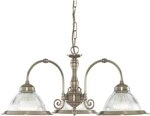 American Diner Antique Brass And Clear Ribbed Glass Pendant 3X60 Watt Bc Lamps