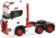 Herpa LKW Modell Scania CS 20 HD Zugmaschine 3achs (6x4), wei&szlig;/rot, Miniatur im
