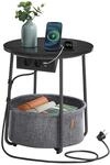 VASAGLE Beistelltisch rund, Kleiner Tisch, Couchtisch mit Steckdose, Wohnzimmertisch,