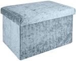 INTIRILIFE Faltbare Sitzbank 49x30x30cm in Samt Blaugrau - Sitzw&uuml;rfel mit Stauraum