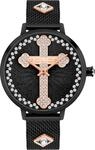 Police Damenuhr Quarz Edelstahl Schwarz mit Glaskristallen 36mm, Ziffernblatt