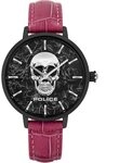 Police Damenuhr Miona Schwarz mit Lederarmband in Pink, Edelstahl, Analog,...