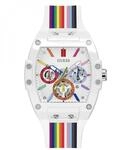 Guess Herren-Armbanduhr, 41 mm, Regenbogenarmband, wei&szlig;es Zifferblatt, wei&szlig;es