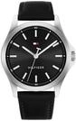 Tommy Hilfiger Uhr mit DREI-Zeiger-Quarzwerk f&uuml;r Herren mit Schwarzes Lederarmband -