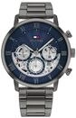 Tommy Hilfiger Multi Zifferblatt Quarz Uhr f&uuml;r Herren mit Graues Edelstahlarmband -