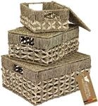 HMF Aufbewahrungskorb mit Deckel, 3er-Set, Korb geflochten aus Seegras und
