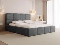 WFL GROUP Polsterbett 200x200 mit Bettkasten und Lattenrost &ndash; Graues Bett mit hohem