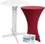 Beautissu Wei&szlig;er Stehtisch klappbar 80 cm mit Stretch Stehtischhusse Bordeaux...