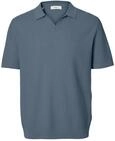 SELECTED MEN Herren Slhmattis Ss Linen Blend Struc Open Polo, Blue Mirage, XL