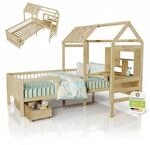 Juskys Kinderbett Yari 90x200 cm - Einzelbett mit Schreibtisch & Schublade,