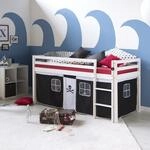 Homestyle4u Kinderbett 90x200 Wei&szlig; Hochbett Kinder mit Treppe Vorhang Pirat...