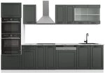 Vicco K&uuml;chenzeile R-Line, Anthrazit Landhaus, 300 cm mit Hochschrank, AP Marmor, mit