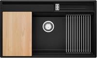 PRIMAGRAN Sp&uuml;lbecken Schwarz 88x53cm, Granitsp&uuml;le 1 Becken + Ablauf-Set,