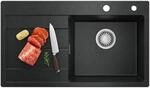 CECIPA Sp&uuml;lbecken mit Abtropffl&auml;che, Sp&uuml;le K&uuml;che 78x45 cm Schwarz Granit