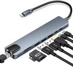 INF 8-Port-USB-C-Hub f&uuml;r USB-Ger&auml;te wie Tastaturen, Externe Festplatten,