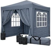 Faltpavillon 2,5 x 2,5 m Smoky Grau mit 4 Fu&szlig;gewichten, 4 Easy-Klett...