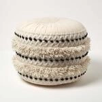 Homescapes Sahara Boho-Pouf schwarz-wei&szlig; 50x40 cm, Sitzpouf rund mit