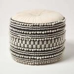 Homescapes Priya Boho-Pouf schwarz-wei&szlig; 50x40 cm, Sitzpouf rund mit
