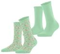 ESPRIT Damen Socken Flower Meadow 2-Pack W So Baumwolle gemustert 2 Paar, Gr&uuml;n Mint