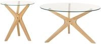 Beliani Couchtisch 2er Set Glas trasparent mit Holzbeinen Hellbraun rund modern