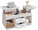 VASAGLE Couchtisch, h&ouml;henverstellbarer Wohnzimmertisch, 2 Schubladen und versteckte