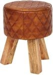 FineBuy Sitzhocker Echtleder/Massivholz 35x46x35 cm Modern Fu&szlig;hocker Rund,...