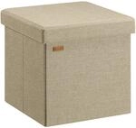 Casaria&reg; Hocker mit Stauraum Beige Faltbar Deckel Leinen Optik Gepolstert...