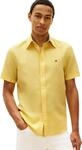 Tommy Hilfiger Herren Hemd Linen Blend Solid Kurzarm, Gelb (Citronella), S