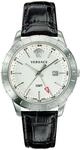 Versace Univers Herrenuhr Braun Leder Silber Stahl GMT 43mm VEBK00118