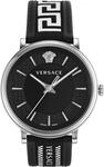 Versace Herren-Armbanduhr mit Quarzuhrwerk, Armband aus schwarzem Leder,...