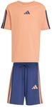 adidas Unisex Kids ESSENTIALS SMALL LOGO STRIPES T-SHIRT SET, Dusky Orange/dark...