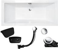 BADLAND Badewanne Original Wei&szlig; Acryl Wanne Rechteck QUADRO 180x80 KOMPLETTSET...