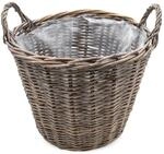 Weide Pflanzkorb shabby grau - 40 cm/gro&szlig; - Holz Blumenkorb mit Henkel - Rattan