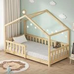 ML-Design Kinderbett Hausbett 80x160 cm Natur, Holzbett mit Rausfallschutz,
