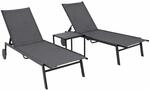 DEGAMO Gartenliegen Set Pino 3-teilig, Stahl anthrazit + Kunstgewebe grau,