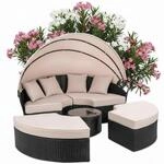 Mucola Sonneninsel mit Sonnenschutzdach Sonnenliege Schwarz Polyrattan Lounge