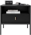 Lookway Nachttisch Midnight mit geriffelter Front auf schwarzem Metallgestell
