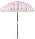 Beliani Sonnenschirm mit Volant Regenschutz Holzmast rosa rund ⌀ 150 cm Boho