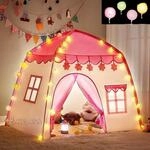 Kinderzelt Spielhaus mit LED Lichterkette &ndash; Faltbares Spielzelt f&uuml;r M&auml;dchen...