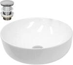 ECD Germany Waschbecken Waschtisch 400x400x135 mm Keramik Rund Wei&szlig; inkl.