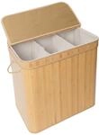 Relaxdays W&auml;schekorb mit Deckel, Bambus, 150 l, 3 F&auml;cher, HxBxT: 61,5 x 61 x 41,5