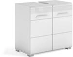 xonox.home - Waschbeckenunterschrank Linus 60x56x34 cm in wei&szlig; und wei&szlig; Hochglanz -