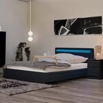 Home Deluxe - LED Bett NUBE - Dunkelgrau, 180 x 200 cm - inkl. Matratze,...