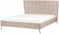 Beliani Polsterbett Samtstoff beige/Taupe USB-Anschluss goldene Beine 160x200 cm